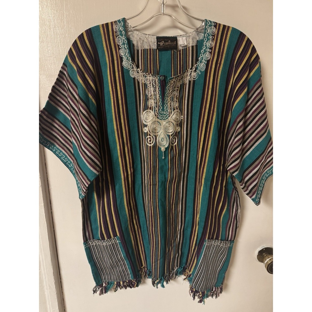 Tropical‎ Collections Woven Tunic Dashiki Women's Top Embroidered Fringe XXXL